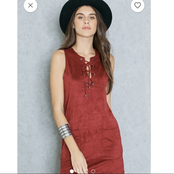 Forever 21 Dresses & Skirts - Forever 21 Maroon Faux Suede Lace Up Dress